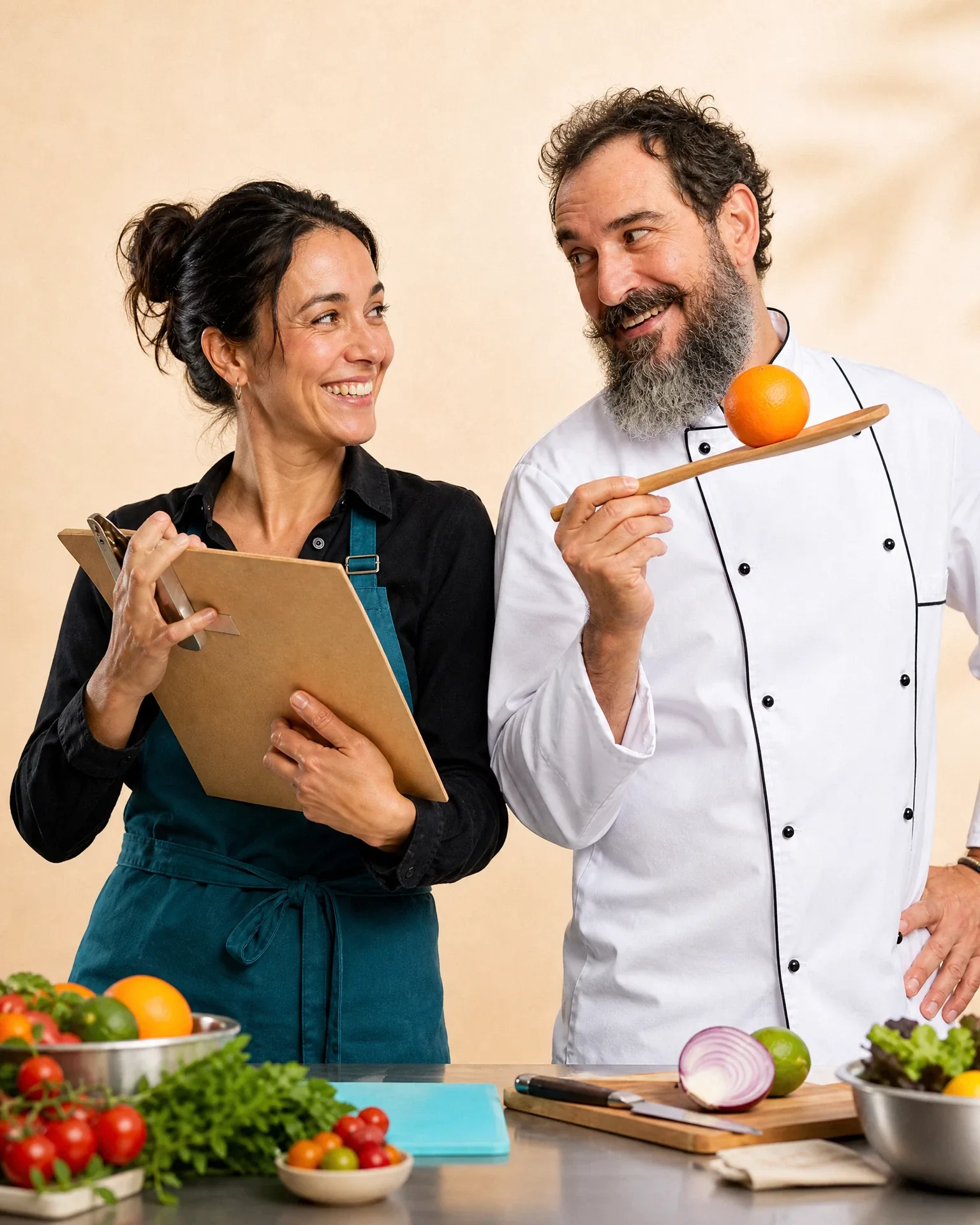 Deux formateurs Food Business dans une mise en scène éditoriale expressive